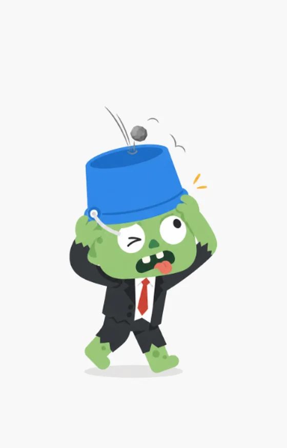Zombi con un cubo en la cabeza