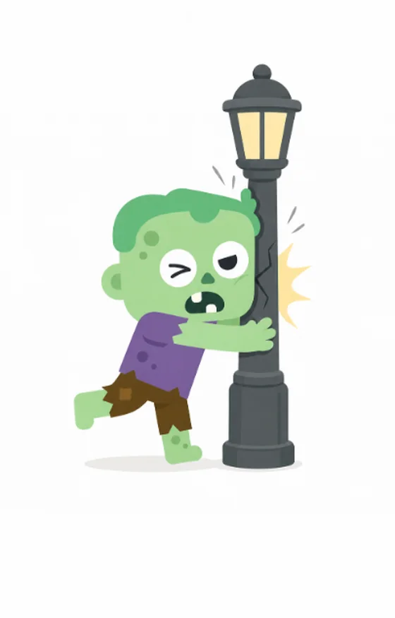 Zombi agarrado a una farola
